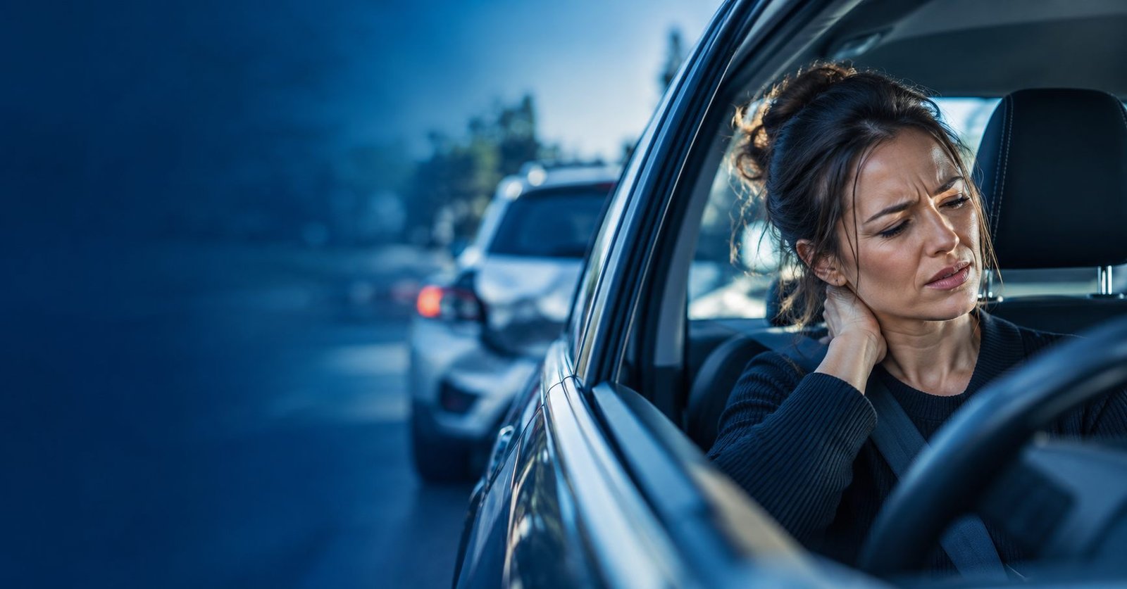Driver touching their neck after a minor car accident in New Castle County, DE